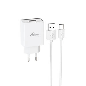 Cargador súper rápido de 15W 3A y cable tipo C, color blanco, para carga rápida y transferencia de datos - Product Image 1