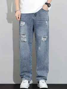 กางเกงยีนส์แบบขาดทันสมัยสำหรับผู้ชายกางเกงยีนส์ทรงหลวมทรงหลวมกางเกงลำลองทันสมัยเหมาะสำหรับใส่ทำงานแนวสตรีทฤดูร้อน - Product Image 2
