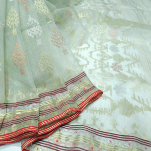 Exclusivo Dhakai Jamdani Sharee exportable para mujeres JAMDANI tela azul rojo verde dorado cielo azul de Bangladesh - Product Image 1