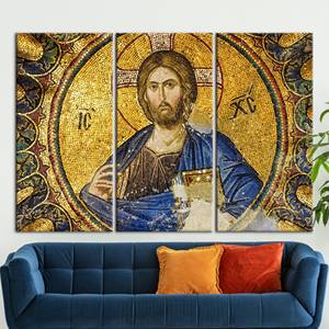 Tableau sur toile imprimé mosaïque Jésus-Christ élégant - Décoration artistique ethnique, 3P : Prêt à accrocher - Product Image 1