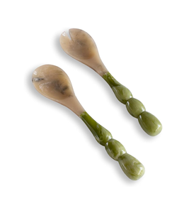 Ensemble de cuillères en résine verte et en bois, fait à la main, léger, ustensiles de cuisine pour un usage quotidien, table à manger et repas en famille - Product Image 6