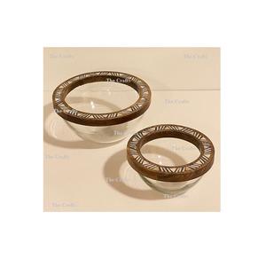 Classic Design <b>Glass</b> Chocolate <b>Serving</b> <b>Bowls</b> With Wooden Work High Quality Fruits <b>Bowl</b> For Home Hotel Use - Product Image 1