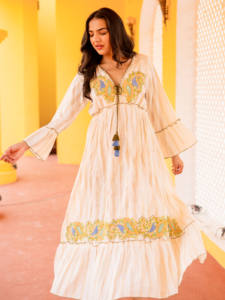 Vestido Largo Bohemio de Algodón con Estampado Floral Hecho a Mano en India, Vestido Informal de Verano para Vacaciones en la Playa para Mujer, Hecho a Mano en India - Product Image 4