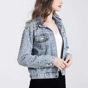 2025 Street Hipster Women <b>Jacket</b> Long Sleeve Studded Denim Cropped Coats Blue Denim Women's <b>Jacket</b> - Product Image 4