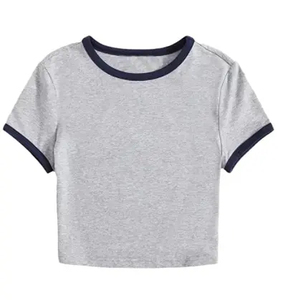Best Price Jazo Industries Custom Made Women's Summer Breathable 100% Cotton Short Sleeve Solid Crop Top Front Logo Factory New - Product Image 5