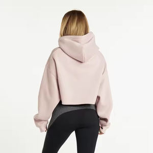 Sudadera con capucha de gran tamaño recortada de mujer de alta calidad personalizada con cuello de cremallera, Jersey de punto de invierno informal, Sudadera con capucha - Product Image 2
