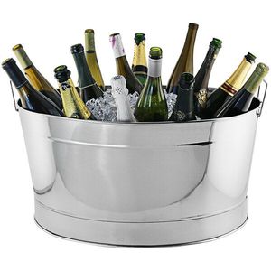 Cubo de champán enfriador de vino de acero inoxidable con logotipo personalizado con mango medio, bañera de bebida de Metal para fiesta de Bar - Product Image 1