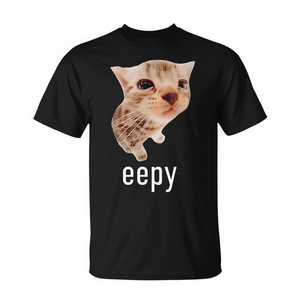 Eepy Cat Meme T-Shirt pour hommes et femmes, en coton noir, avec motif chaton endormi, cadeau amusant pour les amoureux des chats - Product Image 2