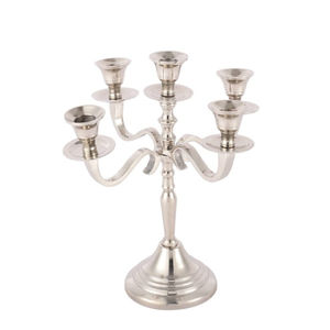 Support de bougie conique décoratif moderne, exclusif en métal, 2 bras, argent, candélabre, porte-bougie pour décoration de table de mariage - Product Image 1