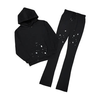 Ensemble survêtement décontracté pour femmes noires, sweat-shirt et pantalon de survêtement d'hiver, streetwear, imprimé à l'acide, éclaboussures de peinture, tenue en deux pièces - Product Image 1