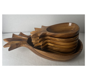Plateau de bol de service en bois pour les salades de fruits en forme d'ananas 7 pièces fournisseur en gros - Product Image 4