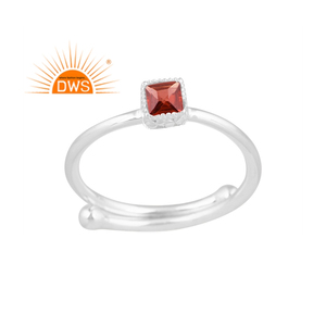 Best Quality 925 Fine Sterling <b>Silver</b> Natural <b>Garnet</b> Gemstone Square Design Stackable <b>Ring</b> Custom Jewelry Manufacturer - Product Image 1