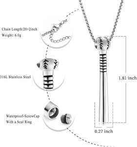 Stainless Steel Cremation Jewelry <b>for</b> <b>Ashes</b> Baseball Memorial Urn <b>for</b> <b>Ashes</b> <b>for</b> Human Pendant Necklace <b>for</b> Human Custom Size - Product Image 2