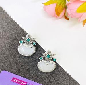 Most Popular Oxidised <b>Silver</b> White Stone <b>Stud</b> <b>Earrings</b> for Women Office Everyday Wear Fashion Jewelry Stylish Comfortable Gift - Product Image 3