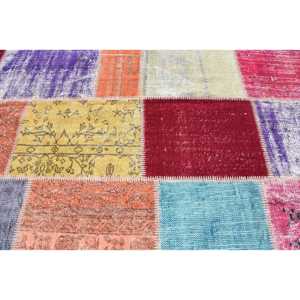 Patchwork Turkish Rug, 5.2x7.8 ft Vintage Rug, <b>Red</b> Patchwork <b>Wool</b> Rug - Product Image 5