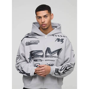 High Street Premium Printed Zipper Hoodies for Men's Breathable Customized Cotton <b>Blended</b> Full Oversized Screen Printed Hoodies - Product Image 2