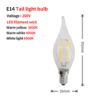 Ampoule LED à filament de bougie Jewellerytop E27/E14 avec boîtier en verre SMD, blanc chaud, ultra-lumineuse, IP20, angle de faisceau de 360°