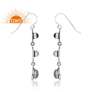 Dernières boucles d'oreilles en argent sterling 925 avec plusieurs pierres précieuses naturelles Fabricant de bijoux design personnalisé - Product Image 4