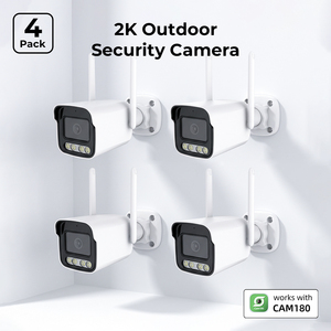 กล้องรักษาความปลอดภัย 4 แพ็ค ไร้สาย สำหรับภายนอกอาคาร ความละเอียด 2K 3MP กล้อง WiFi พร้อมไฟสปอตไลท์ มองเห็นในเวลากลางคืนแบบสี ระบบตรวจจับมนุษย์ด้วย AI พร้อมไซเรนแจ้งเตือน - Product Image 1