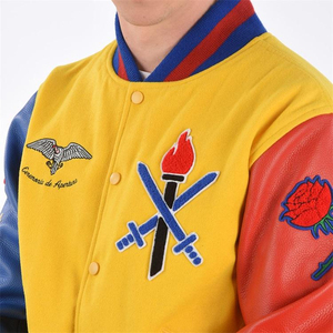 Premium Multi colores chaquetas de manga de cuero Chenille parche bordado Streetwear Letterman Varsity Collage hombres chaqueta - Product Image 6
