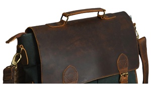 High Quality Handmade Leather and Canvas Messenger Crossbody Laptop Briefcase Waterproof School Bag Best Price - Product Image 5