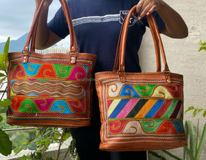 Bolso de hombro de cuero de cabra auténtico hecho a mano para mujer, bolsa de mano Vintage multicolor, bolso de hombro de cuero - Product Image 3