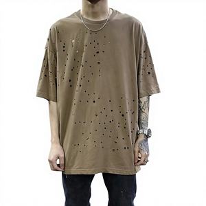 Camisetas personalizadas para hombre, estilo urbano, desgastadas, rotas, envío directo, camisetas extragrandes - Product Image 1