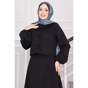 Ensemble noir 2 pièces pour jupe à nœud de plongée et haut XS taille col à revers formel pour le bureau pour les saisons d'été et d'automne - Product Image 3