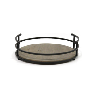 Plateau de service en bois ovale marron avec poignées en métal et plateau de service à base de miroir pour collations et jus de fruits - Product Image 3