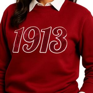 Marron 1913 DST Chenille Crewneck Sweatshirt Premium Fleece Sorority Apparel Greek Delta Clothing Warm Winter Top - Product Image 3