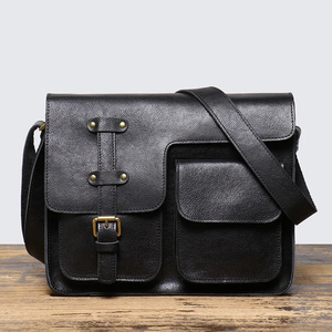 Bolso Mensajero Clásico de Cuero Genuino con Correa Ajustable y Cierre de Hebilla, Unisex, Color Sólido, Estilo Ejecutivo, Bolso Bandolera - Product Image 1