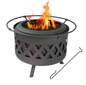 Modern Round Wood Burning Firepit Outdoor Backyard Garden <b>Fire</b> <b>Pit</b> with BBQ Grill Cooking Accessories NP-FP010 - Product Image 1