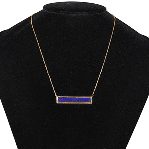 Collar de barra con conector de gemas de lapislázuli de diamante pavé, cadena de oro amarillo sólido de 18K con colgante, fabricante de joyería fina - Product Image 2