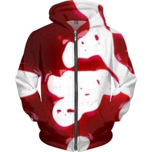 Sudadera con capucha blanca para hombre con estampado de salpicaduras rojas y cremallera completa Sudadera de calle OEM ODM al por mayor - Product Image 3