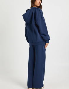 Conjunto de 2 Piezas para Mujer, Diseño Universitario Estadounidense, Sudadera con Capucha y Pantalones Deportivos con Estampado Personalizado y Bordado, Color Sólido, Felpa Francesa - Product Image 2