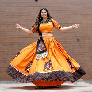 Fancy Festival Wear Heavy Navaratri Ready Made Lehenga Choli with Embroidery <b>Chain</b> Stitch Thread Work and <b>Mirror</b> Work Choli - Product Image 5