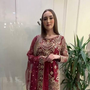 Beautiful Sharara Suit Faux Georgette <b>Fabric</b> Micro Cotton Butterfly <b>Net</b> With Embroidery 5mm Sequence Work 3inch Less Border - Product Image 1