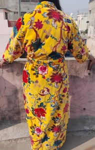 Bata Kimono Unisex de Terciopelo de Lujo, Elegante y Térmica, con Estampado Floral Indio, 100% Algodón, Cálida para Invierno, Regalo de San Valentín - Product Image 6