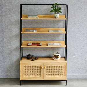 Étagère décorative en bois de caoutchouc au design scandinave avec compartiments (100x40x172cm) - Product Image 4