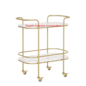 Gold Metal 3 Tier Serving <b>Bar</b> Cart With Marble Look <b>Shelves</b> And Wheels Modern Mobile Tea & Wine Utility Trolley <b>For</b> Home - Product Image 6