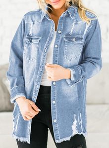 Women's Oversized Vintage Denim <b>Jean</b> Jacket Long Sleeve Casual Fall Outfits with Cotton Filling <b>Button</b> Decoration Jacket - Product Image 4