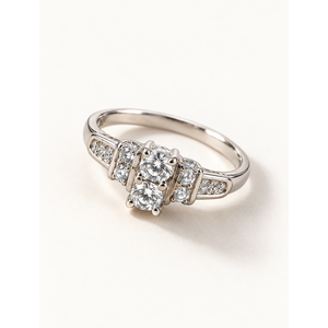 Celestia Rhodium-Plated <b>Yellow</b> Gold Statement Ring with Natural Stone and White CZ - Product Image 1