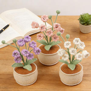Flor artificial de lirio de los valles de ocho cabezas, tejida a ganchillo, con base de hilo y en maceta, para decoración transfronteriza del hogar, escritorio y bodas - Product Image 1