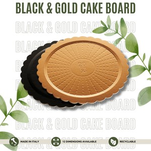 Plateau à gâteau rond en carton ondulé laminé jetable noir et or, différentes tailles, prêt à être expédié, personnalisable - Product Image 2