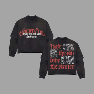 Top Quality Street Wear Graphic Boxy Waffle Hip Hop High Quality for <b>Men</b> Double Layer Oversized <b>Long</b> Sleeve <b>Tshirt</b> - Product Image 4