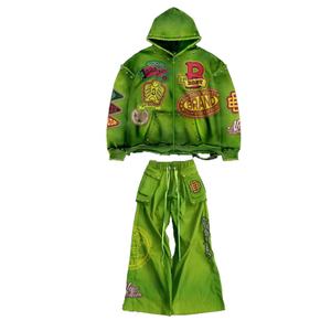 Ensemble sweat-shirt et pantalon décontracté unisexe, style vintage, 100% coton, tissu tricoté, poids lourd, respirant, 500 g/m², broderie personnalisée - Product Image 2