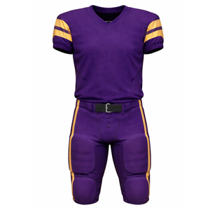 ชุดยูนิฟอร์มอเมริกันฟุตบอลสีม่วงและสีทองแบบมืออาชีพ เสื้อเจอร์ซีย์แบบสั่งทำพิเศษพร้อมแถบแขนเสื้อคู่และกางเกงบุฟองน้ำ - Product Image 1
