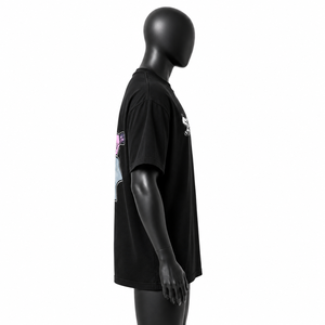 เสื้อยืดโอเวอร์ไซส์ลายกราฟิกสำหรับผู้ชาย ผ้าฝ้ายพรีเมียม สไตล์สตรีทแวร์ เสื้อยืดแฟชั่นลำลองแบบสบายๆ ทรงหลวม สีดำ - Product Image 4