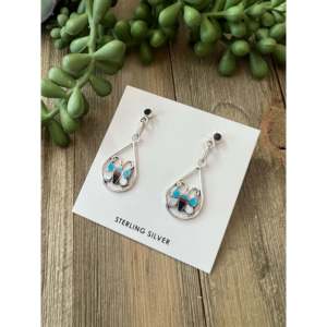 Zuni Handmade Multi Stone & Sterling <b>Silver</b> Inlay <b>Dangle</b> Butterfly Drop <b>Earrings</b> - Product Image 4