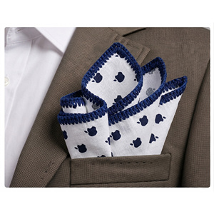 Handmade Navy Apple White Woven <b>Edge</b> Signature Border 100% Cotton British Style Handkerchief Pocket <b>Square</b> Blazers Suit Dining - Product Image 1